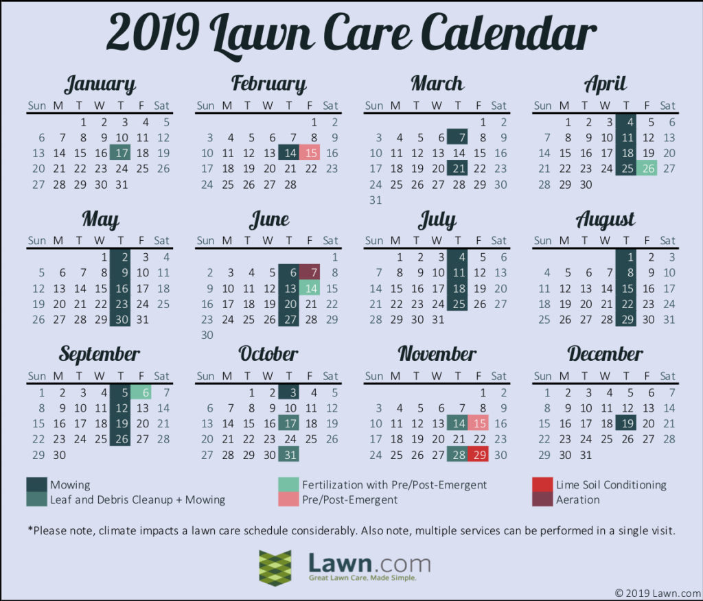2019 Lawn Care Calendar